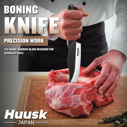 Huusk Butcher Knife Set 2PC - Meat Cleaver & Boning Knife, 2-in-1 Sheath