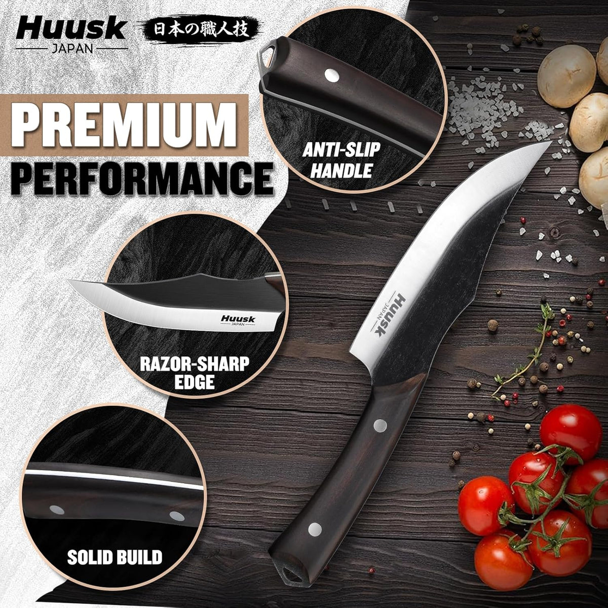 Huusk Butcher Knife Set 2PC - Meat Cleaver & Boning Knife, 2-in-1 Sheath