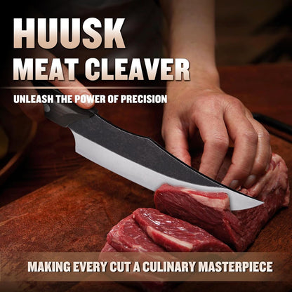 Huusk Butcher Knife Set 2PC - Meat Cleaver & Boning Knife, 2-in-1 Sheath