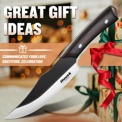 Huusk Butcher Knife Set 2PC - Meat Cleaver & Boning Knife, 2-in-1 Sheath