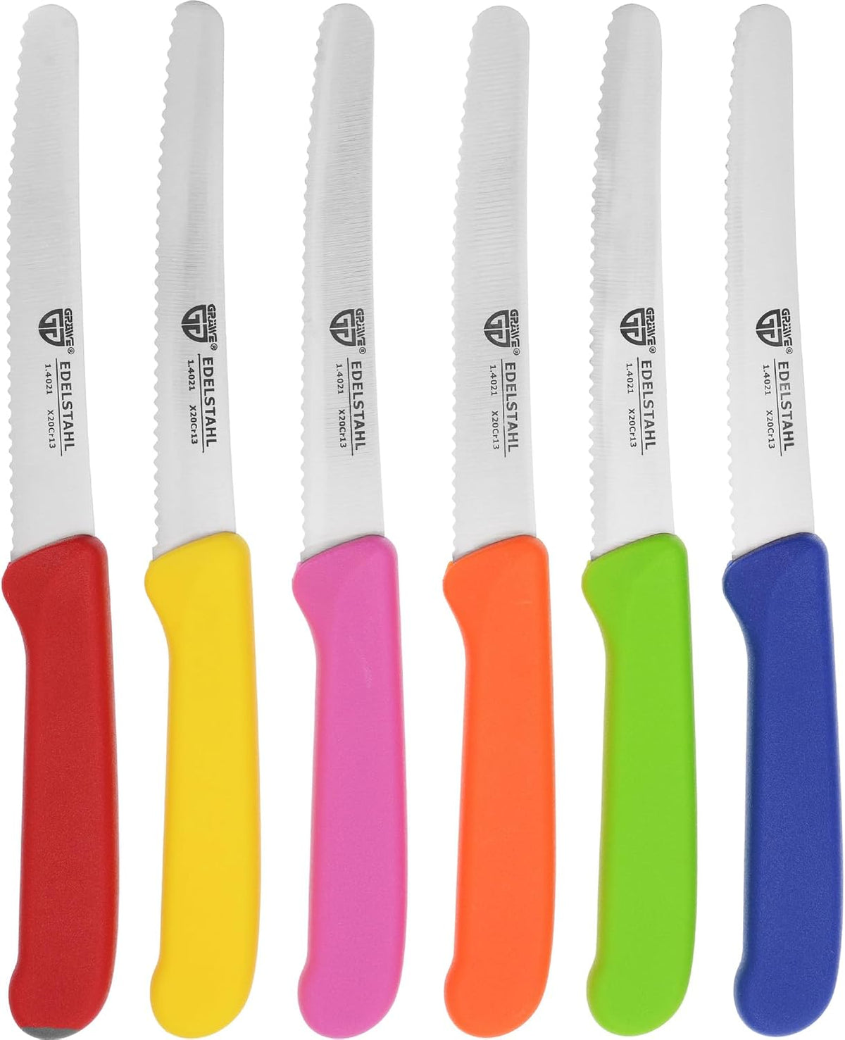 table knife 6 pieces, knife set for cutting, pack of 6 bread knives, breakfast knife with serrated edge on one side, knife 8.3 inch - Colorful