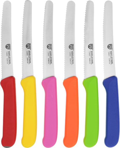 table knife 6 pieces, knife set for cutting, pack of 6 bread knives, breakfast knife with serrated edge on one side, knife 8.3 inch - Colorful