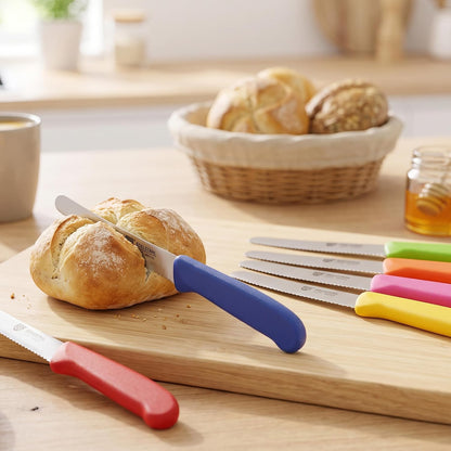 table knife 6 pieces, knife set for cutting, pack of 6 bread knives, breakfast knife with serrated edge on one side, knife 8.3 inch - Colorful