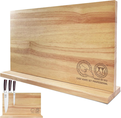 Extra Large Magnetic Knife Block Acacia Wood Knife Set Holder Stand With Stronge Magnetic Strip Kitchen Knives Storage Rack Organizer Tools No Drilling
