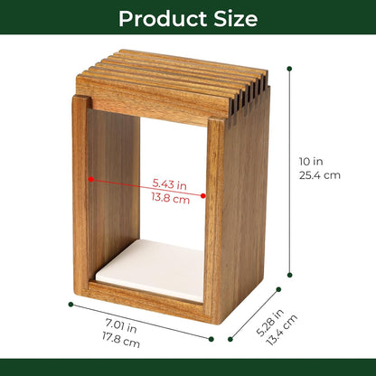 Universal Wood Knife Block Natural Acacia Wood Knife Holder for Kitchen Counter Large Capacity Slotted Storage for Chef Knives Space-Saving Modern Design Non-Slip Base Black