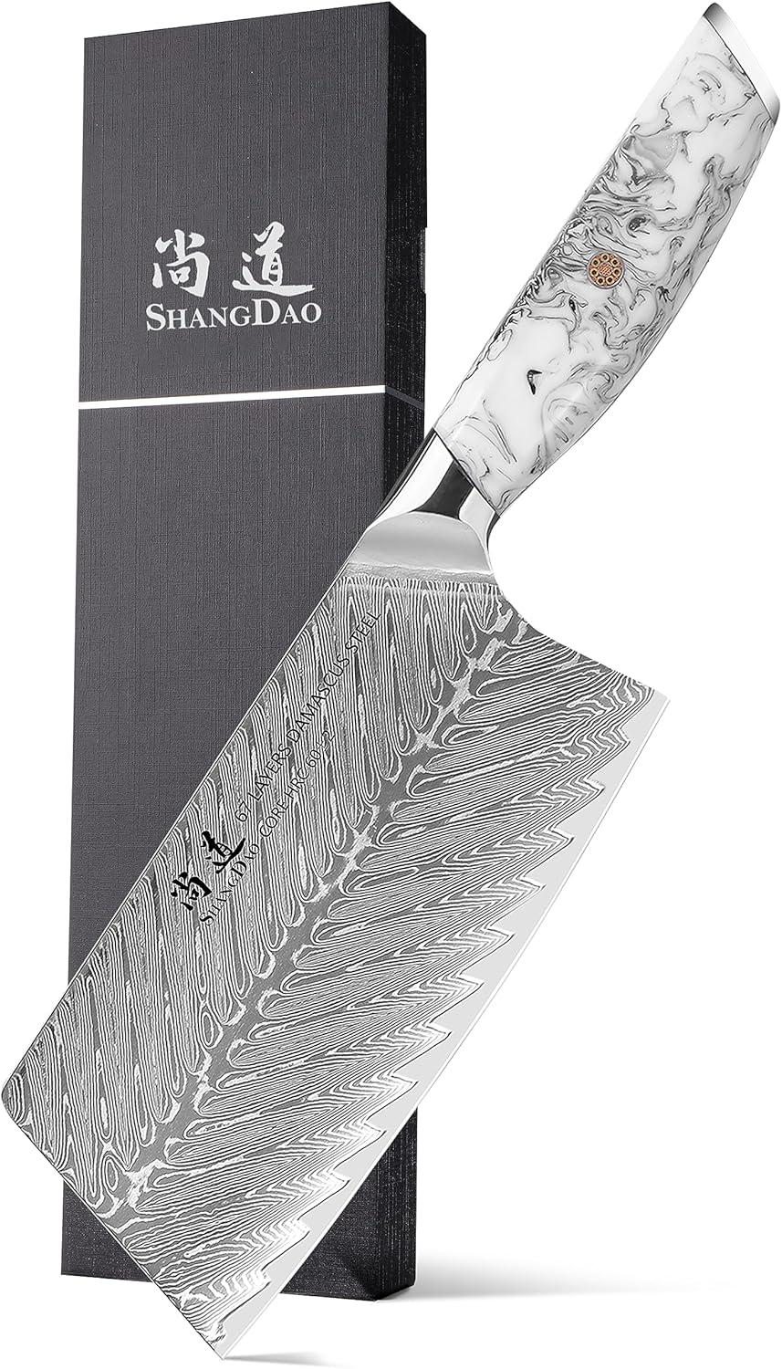 5 Inch Kitchen Utility Knife Razor Sharp Fruit and Vegetable Peeling Knives, Forged Damascus Steel with Blue and White Resin Handle - Full Tang - HUA Series