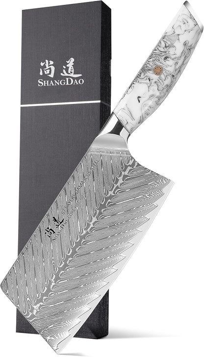 5 Inch Kitchen Utility Knife Razor Sharp Fruit and Vegetable Peeling Knives, Forged Damascus Steel with Blue and White Resin Handle - Full Tang - HUA Series
