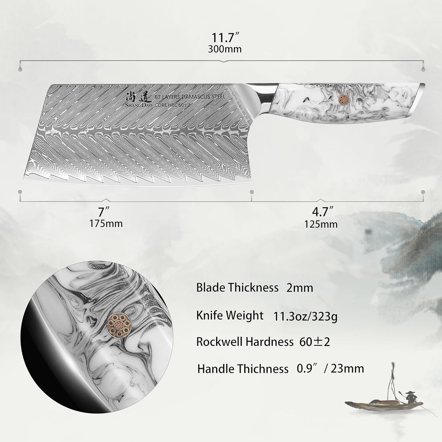 5 Inch Kitchen Utility Knife Razor Sharp Fruit and Vegetable Peeling Knives, Forged Damascus Steel with Blue and White Resin Handle - Full Tang - HUA Series