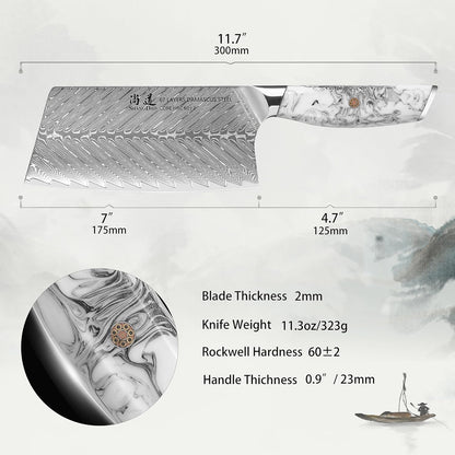 5 Inch Kitchen Utility Knife Razor Sharp Fruit and Vegetable Peeling Knives, Forged Damascus Steel with Blue and White Resin Handle - Full Tang - HUA Series
