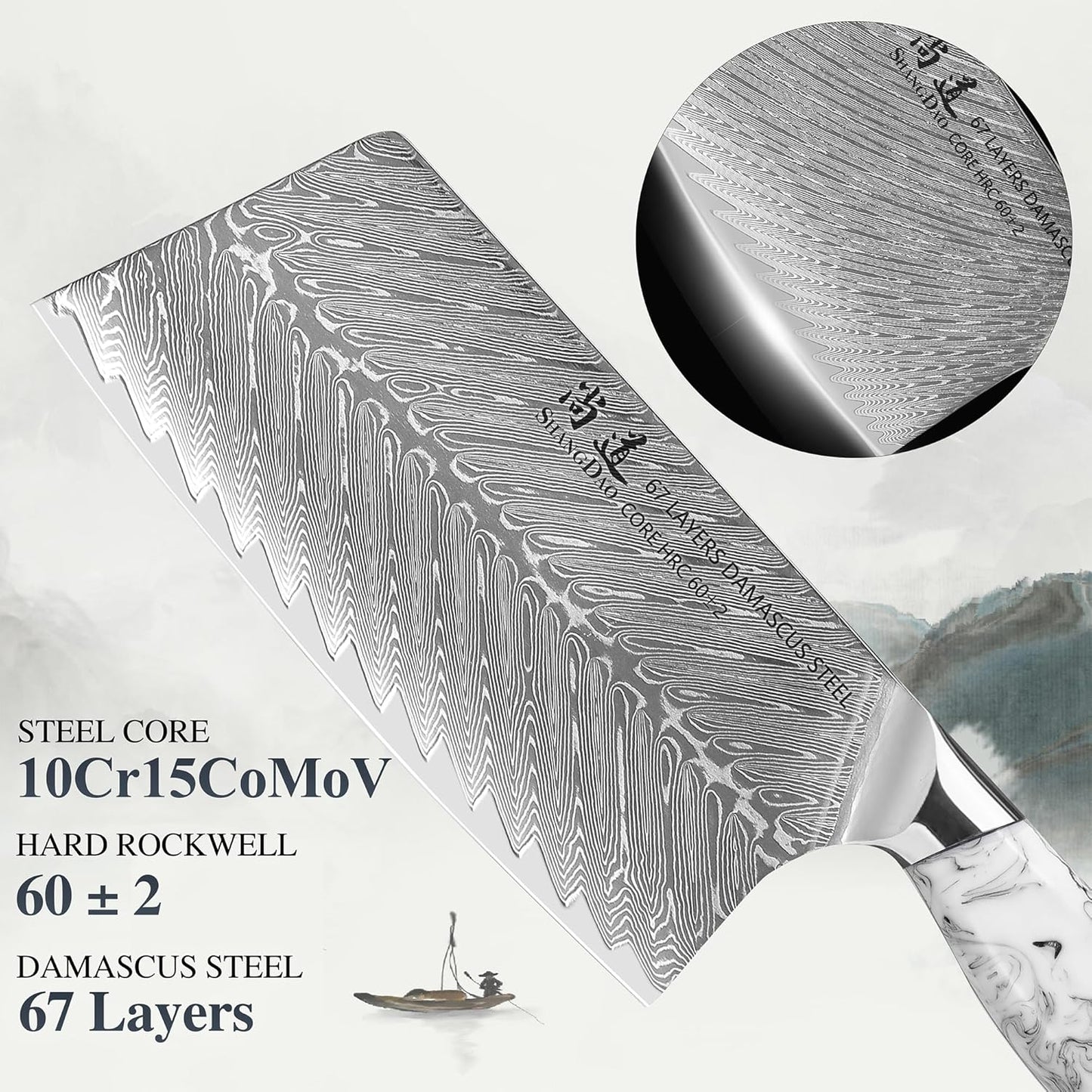 5 Inch Kitchen Utility Knife Razor Sharp Fruit and Vegetable Peeling Knives, Forged Damascus Steel with Blue and White Resin Handle - Full Tang - HUA Series
