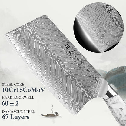 5 Inch Kitchen Utility Knife Razor Sharp Fruit and Vegetable Peeling Knives, Forged Damascus Steel with Blue and White Resin Handle - Full Tang - HUA Series