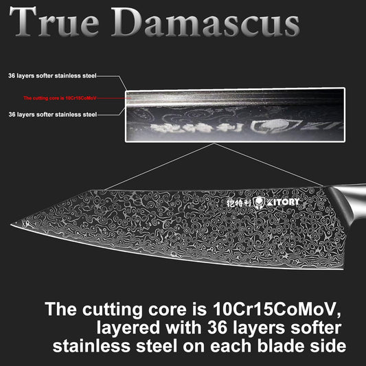 Kiritsuke Chef`s Kitchen Knife 8.5'', Japanese Style Blade with 10Cr15CoMoV super steel cutting core, Full Tang Sandalwood Handle, w/t Gift Box