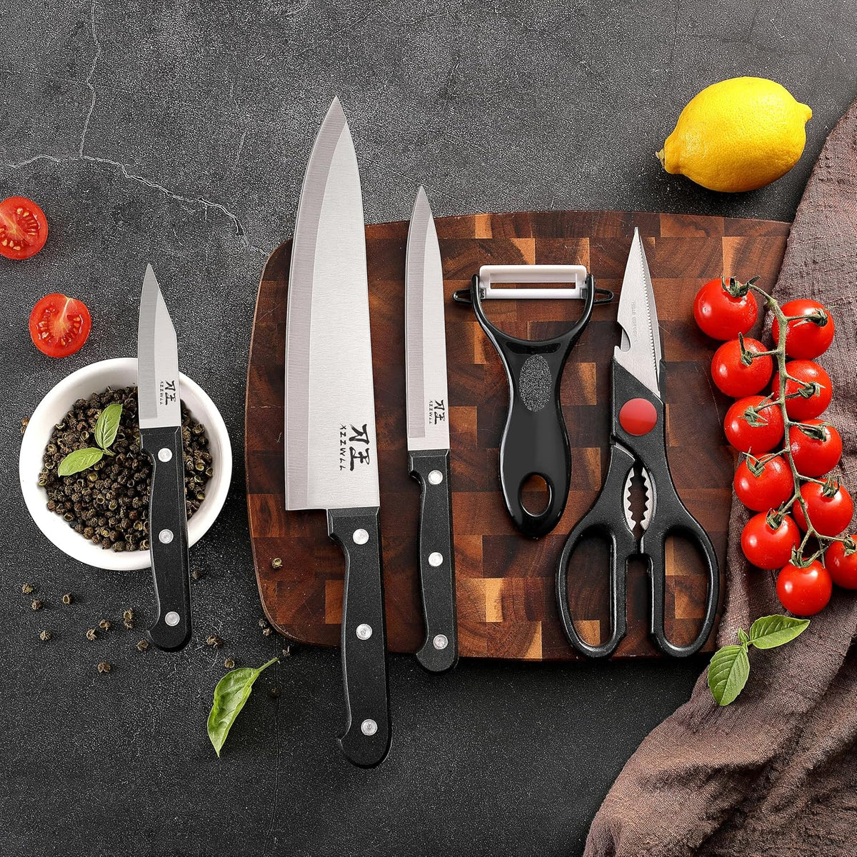5 Pieces Kitchen knife Set, Chef Knife Set Without Block with Sheathes