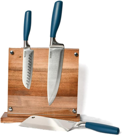 . Magnetic knife holder block stand, double sided wooden magnet board, knife holder (Wood)