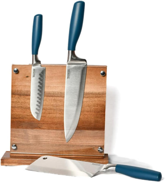 . Magnetic knife holder block stand, double sided wooden magnet board, knife holder (Wood)