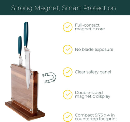 . Magnetic knife holder block stand, double sided wooden magnet board, knife holder (Wood)