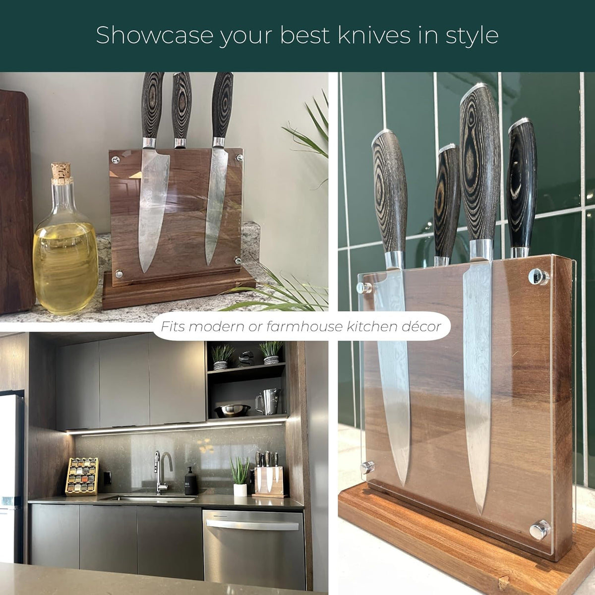 . Magnetic knife holder block stand, double sided wooden magnet board, knife holder (Wood)