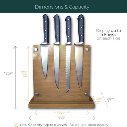 . Magnetic knife holder block stand, double sided wooden magnet board, knife holder (Wood)