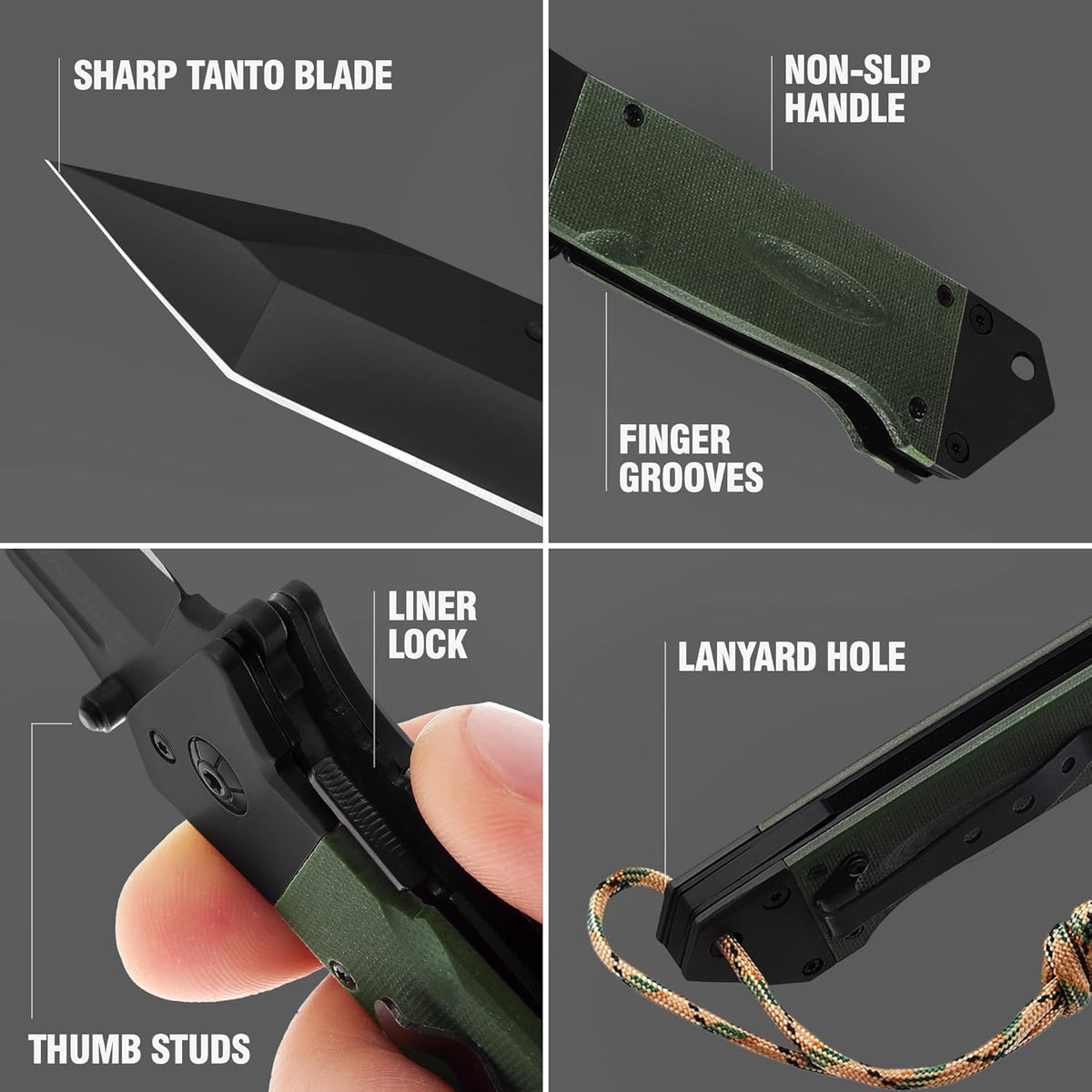 Spring Assisted Heavy Duty Pocket Knife for Men - 3.5" Tanto Sharp Blade - Folding Tactical Japanese Deba Knife with Portable Clip - for Hunting Camping Military Survival Work EDC 6688 BG