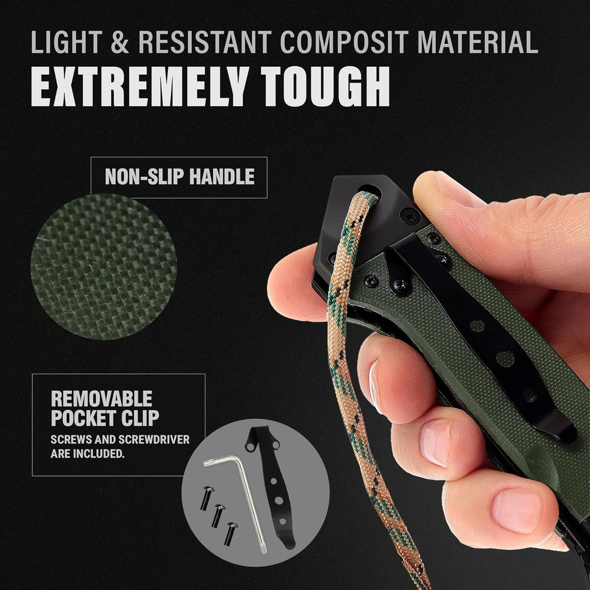 Spring Assisted Heavy Duty Pocket Knife for Men - 3.5" Tanto Sharp Blade - Folding Tactical Japanese Deba Knife with Portable Clip - for Hunting Camping Military Survival Work EDC 6688 BG