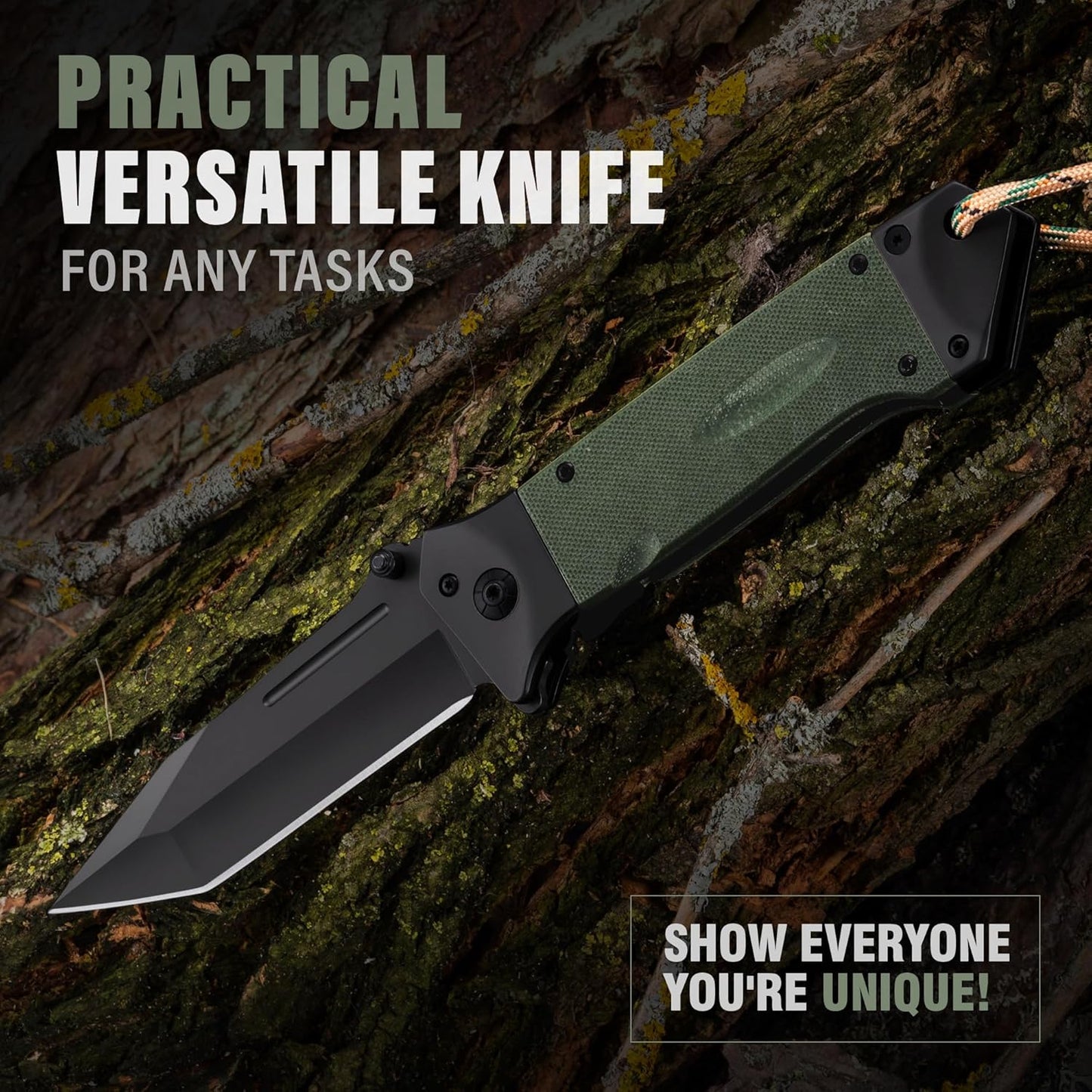 Spring Assisted Heavy Duty Pocket Knife for Men - 3.5" Tanto Sharp Blade - Folding Tactical Japanese Deba Knife with Portable Clip - for Hunting Camping Military Survival Work EDC 6688 BG