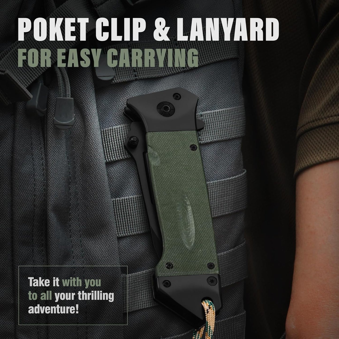 Spring Assisted Heavy Duty Pocket Knife for Men - 3.5" Tanto Sharp Blade - Folding Tactical Japanese Deba Knife with Portable Clip - for Hunting Camping Military Survival Work EDC 6688 BG
