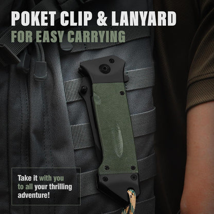Spring Assisted Heavy Duty Pocket Knife for Men - 3.5" Tanto Sharp Blade - Folding Tactical Japanese Deba Knife with Portable Clip - for Hunting Camping Military Survival Work EDC 6688 BG