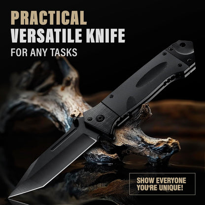 Spring Assisted Heavy Duty Pocket Knife for Men - 3.5" Tanto Sharp Blade - Folding Tactical Japanese Deba Knife with Portable Clip - for Hunting Camping Military Survival Work EDC 6688 BG
