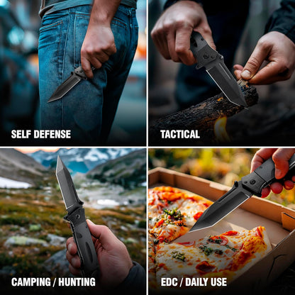 Spring Assisted Heavy Duty Pocket Knife for Men - 3.5" Tanto Sharp Blade - Folding Tactical Japanese Deba Knife with Portable Clip - for Hunting Camping Military Survival Work EDC 6688 BG