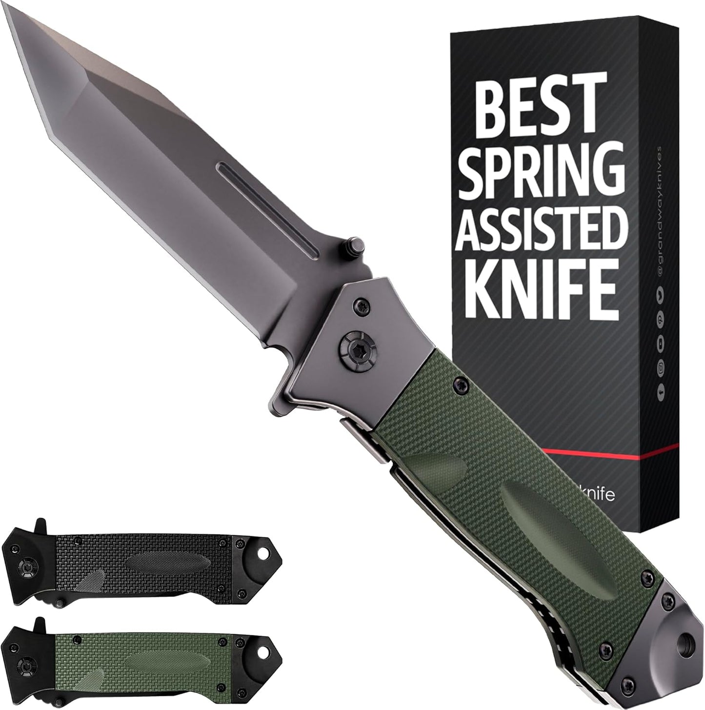 Spring Assisted Heavy Duty Pocket Knife for Men - 3.5" Tanto Sharp Blade - Folding Tactical Japanese Deba Knife with Portable Clip - for Hunting Camping Military Survival Work EDC 6688 BG