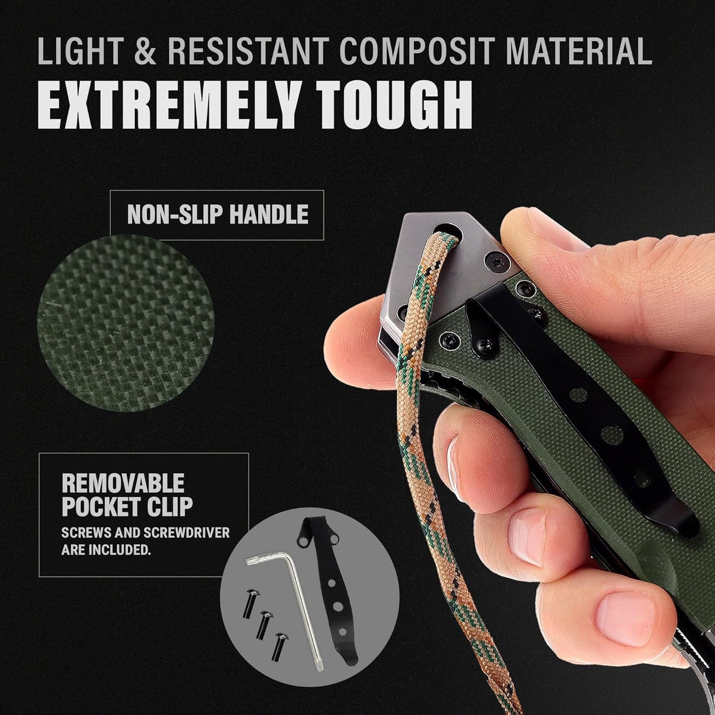 Spring Assisted Heavy Duty Pocket Knife for Men - 3.5" Tanto Sharp Blade - Folding Tactical Japanese Deba Knife with Portable Clip - for Hunting Camping Military Survival Work EDC 6688 BG