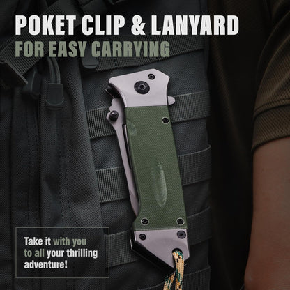 Spring Assisted Heavy Duty Pocket Knife for Men - 3.5" Tanto Sharp Blade - Folding Tactical Japanese Deba Knife with Portable Clip - for Hunting Camping Military Survival Work EDC 6688 BG