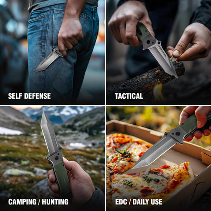 Spring Assisted Heavy Duty Pocket Knife for Men - 3.5" Tanto Sharp Blade - Folding Tactical Japanese Deba Knife with Portable Clip - for Hunting Camping Military Survival Work EDC 6688 BG