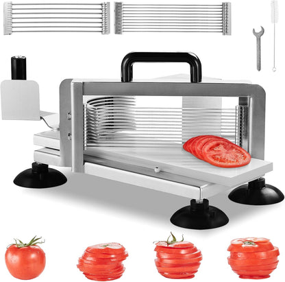 Commercial Tomato Slicer, 1/4"+3/8"+3/16" Tomato Cutter Slicer, Stainless Steel Heavy Duty Tomato Slicer Machine, Manual Tomatoes Slicer with Non-slip Feet, Cutting Tomatoes, Cucumbers, Bananas