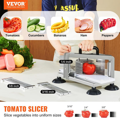 Commercial Tomato Slicer, 1/4"+3/8"+3/16" Tomato Cutter Slicer, Stainless Steel Heavy Duty Tomato Slicer Machine, Manual Tomatoes Slicer with Non-slip Feet, Cutting Tomatoes, Cucumbers, Bananas