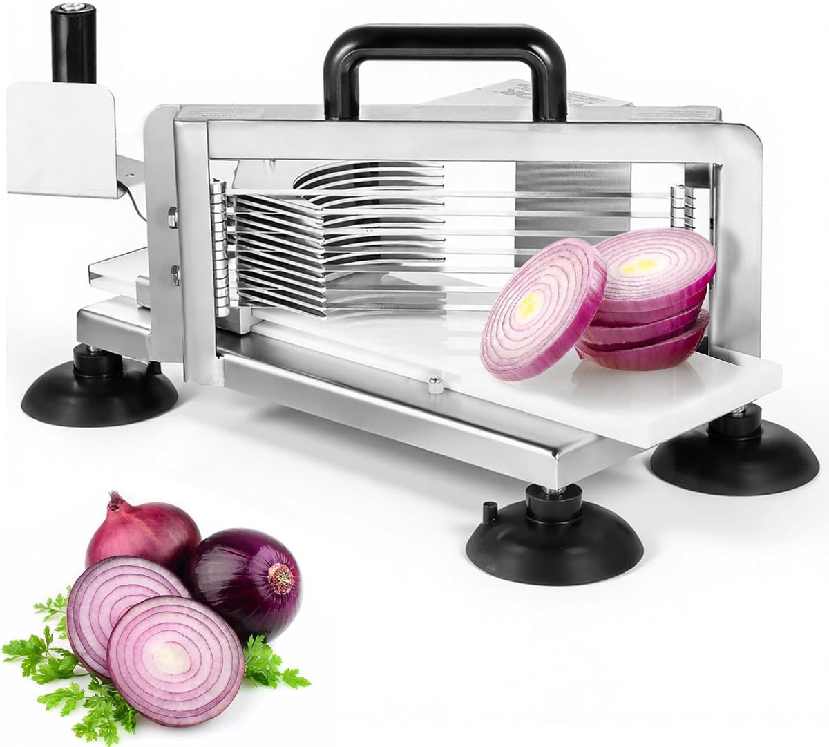 Commercial Tomato Slicer, 1/4"+3/8"+3/16" Tomato Cutter Slicer, Stainless Steel Heavy Duty Tomato Slicer Machine, Manual Tomatoes Slicer with Non-slip Feet, Cutting Tomatoes, Cucumbers, Bananas