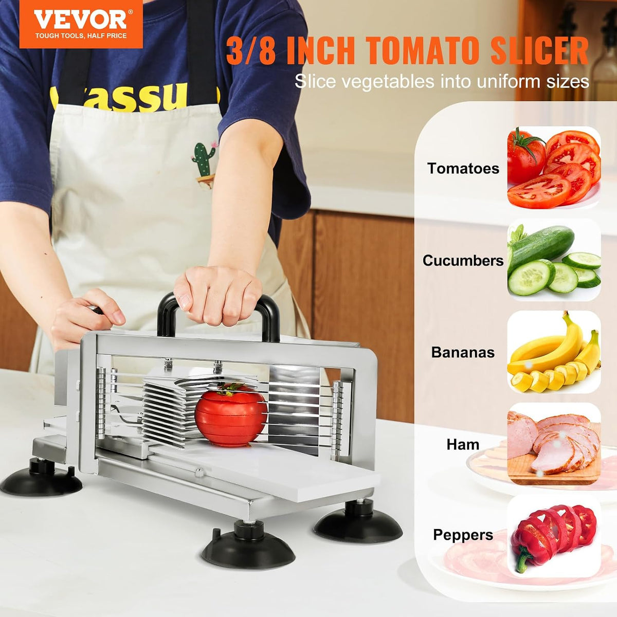 Commercial Tomato Slicer, 1/4"+3/8"+3/16" Tomato Cutter Slicer, Stainless Steel Heavy Duty Tomato Slicer Machine, Manual Tomatoes Slicer with Non-slip Feet, Cutting Tomatoes, Cucumbers, Bananas