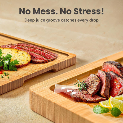 Bamboo Cutting Boards for Kitchen - Wood Cutting Board for Meal Prep, Serving, Charcuterie - Kitchen Gadgets, House Warming Gifts - Wooden Chopping Board Set of 3 with Holder - Natural Bamboo
