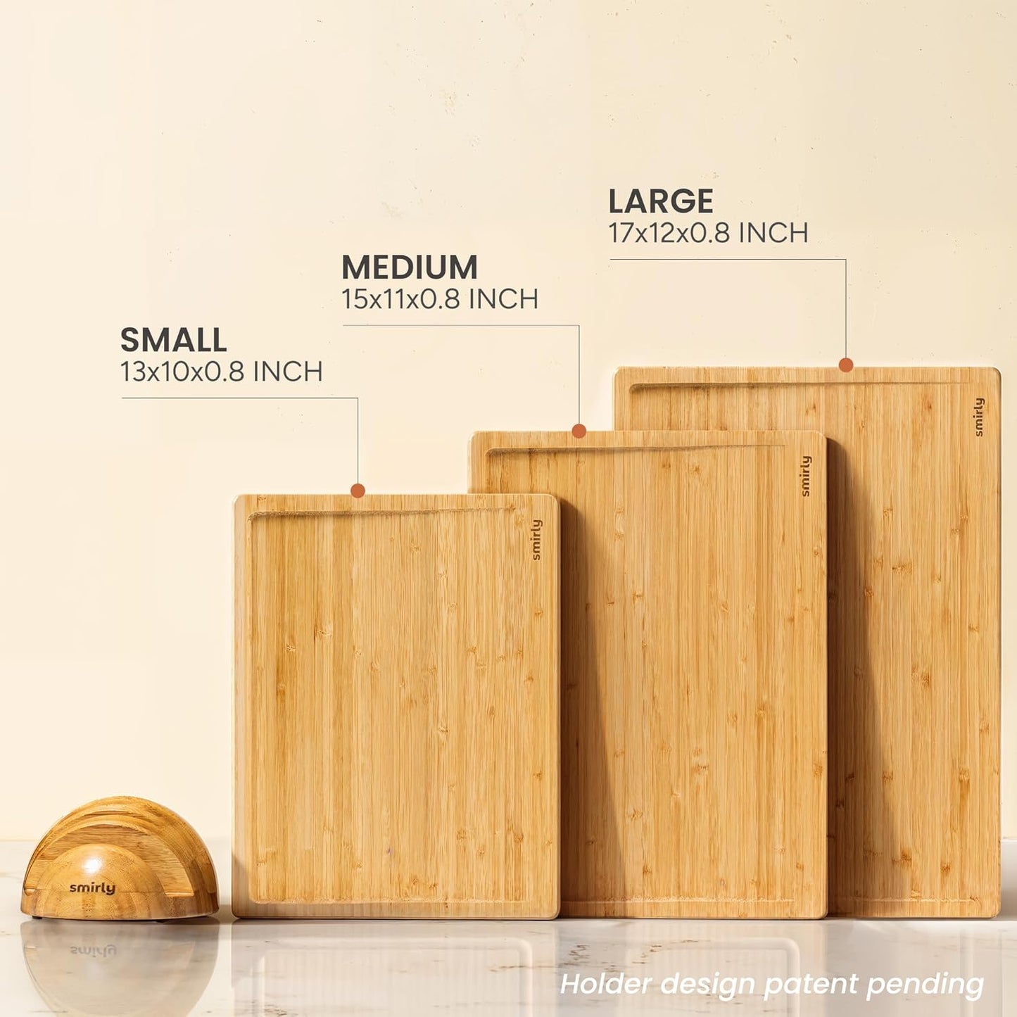 Bamboo Cutting Boards for Kitchen - Wood Cutting Board for Meal Prep, Serving, Charcuterie - Kitchen Gadgets, House Warming Gifts - Wooden Chopping Board Set of 3 with Holder - Natural Bamboo