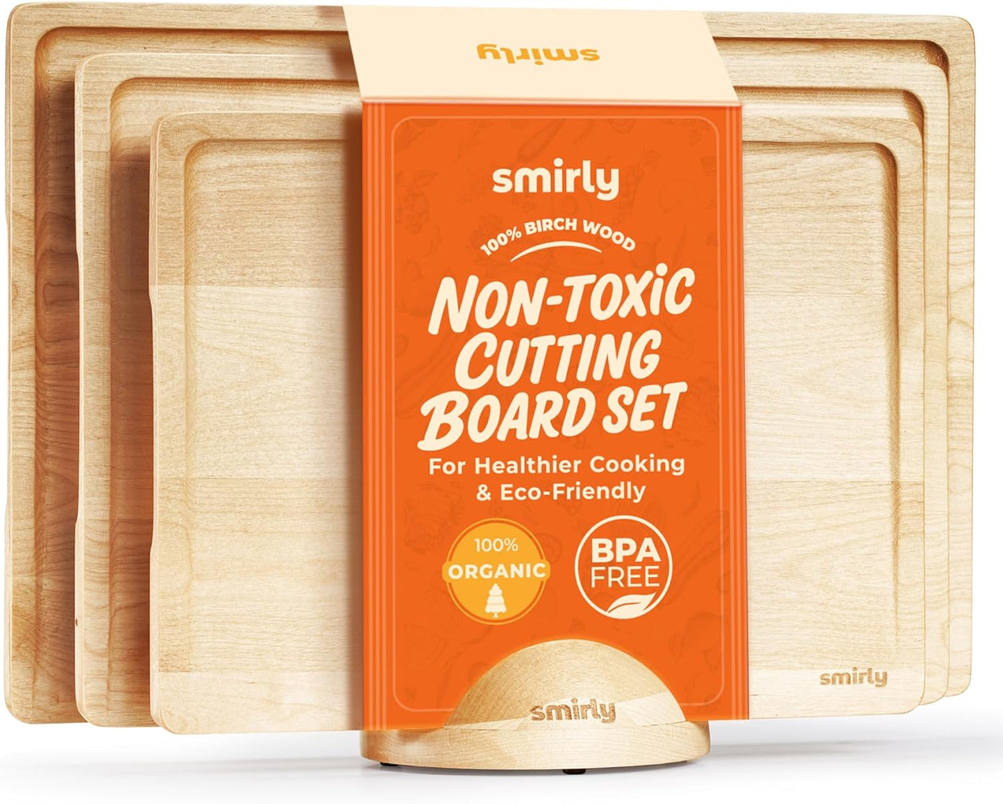 Bamboo Cutting Boards for Kitchen - Wood Cutting Board for Meal Prep, Serving, Charcuterie - Kitchen Gadgets, House Warming Gifts - Wooden Chopping Board Set of 3 with Holder - Natural Bamboo