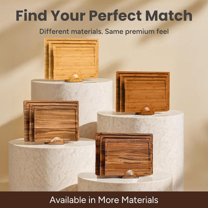 Bamboo Cutting Boards for Kitchen - Wood Cutting Board for Meal Prep, Serving, Charcuterie - Kitchen Gadgets, House Warming Gifts - Wooden Chopping Board Set of 3 with Holder - Natural Bamboo