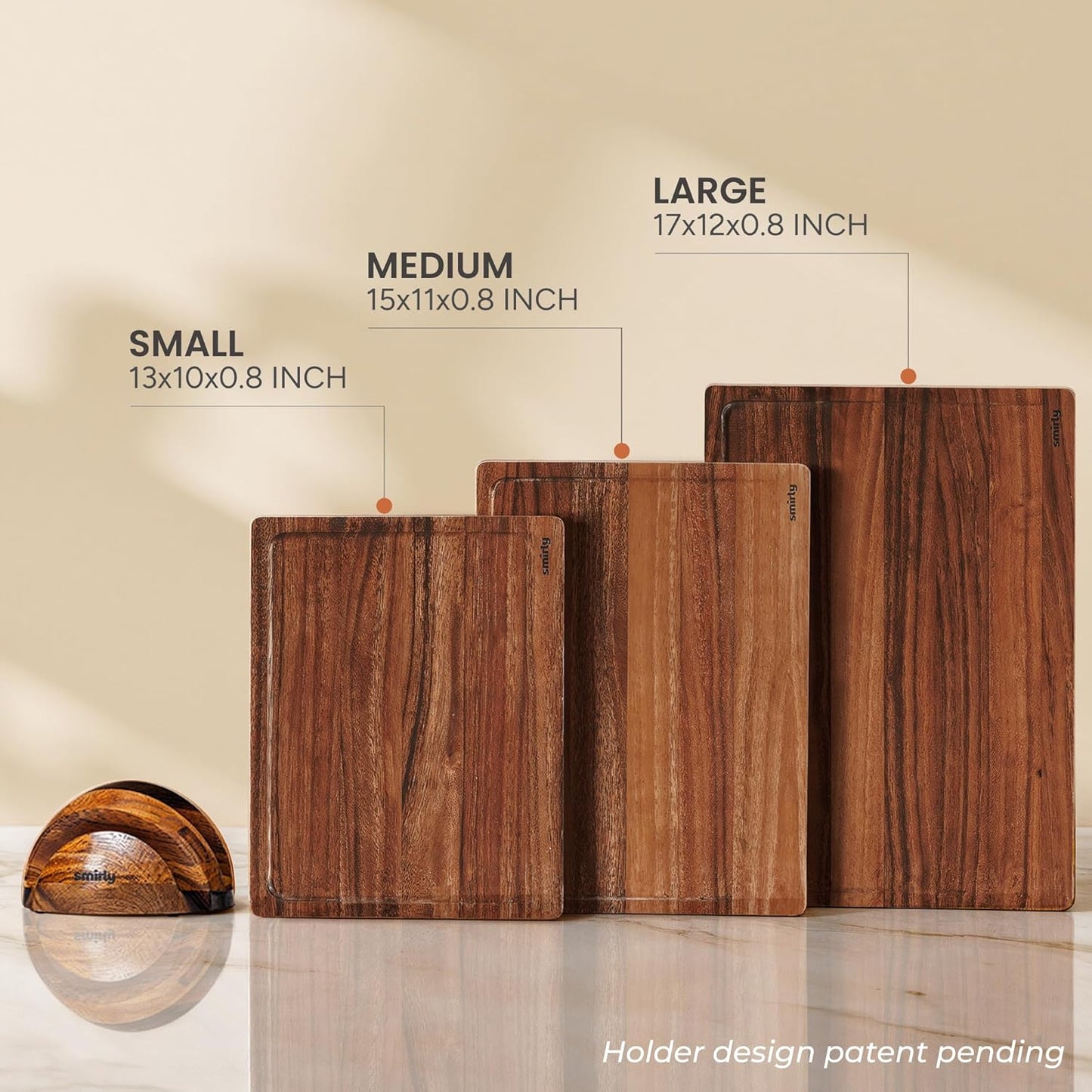 Bamboo Cutting Boards for Kitchen - Wood Cutting Board for Meal Prep, Serving, Charcuterie - Kitchen Gadgets, House Warming Gifts - Wooden Chopping Board Set of 3 with Holder - Natural Bamboo