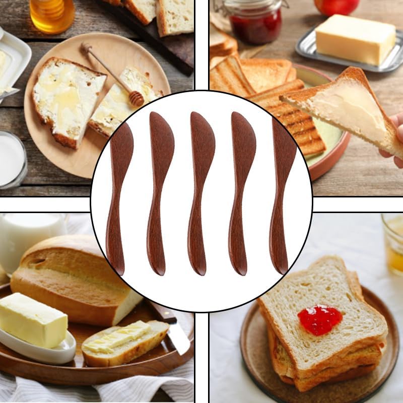 5 Pcs 5.9 Inch Wooden Butter Knife Jelly Cheese Jam Sandwich Condiment Spreaders for Kitchen Restaurant