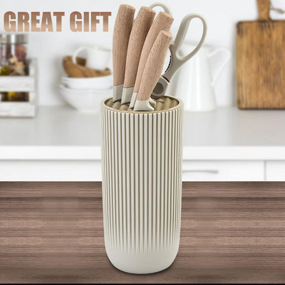 Knife Set, 6-Piece Khaki Kitchen Knife Set for Home, Anti-Rust Non-stick Stainless Steel Sharp Chef Knife Sets with Universal Knife Block for Kitchen, Ergonomical Design (Khaki)