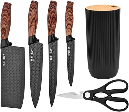Knife Set, 6-Piece Khaki Kitchen Knife Set for Home, Anti-Rust Non-stick Stainless Steel Sharp Chef Knife Sets with Universal Knife Block for Kitchen, Ergonomical Design (Khaki)