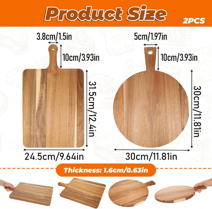 2 Pcs Wood Cutting Board with Handle Decorative Wooden Serving Board Large Chopping Cutting Board Set Charcuterie Board for Cheese Board Meat Bread Chopping Blocks