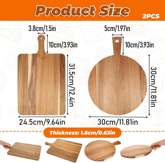 2 Pcs Wood Cutting Board with Handle Decorative Wooden Serving Board Large Chopping Cutting Board Set Charcuterie Board for Cheese Board Meat Bread Chopping Blocks