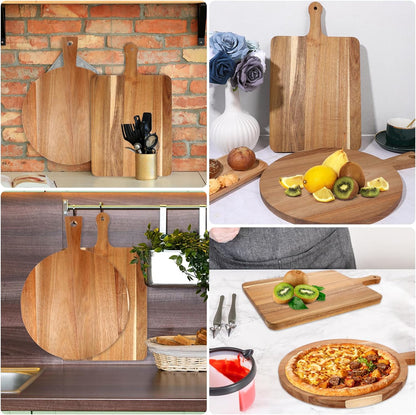 2 Pcs Wood Cutting Board with Handle Decorative Wooden Serving Board Large Chopping Cutting Board Set Charcuterie Board for Cheese Board Meat Bread Chopping Blocks
