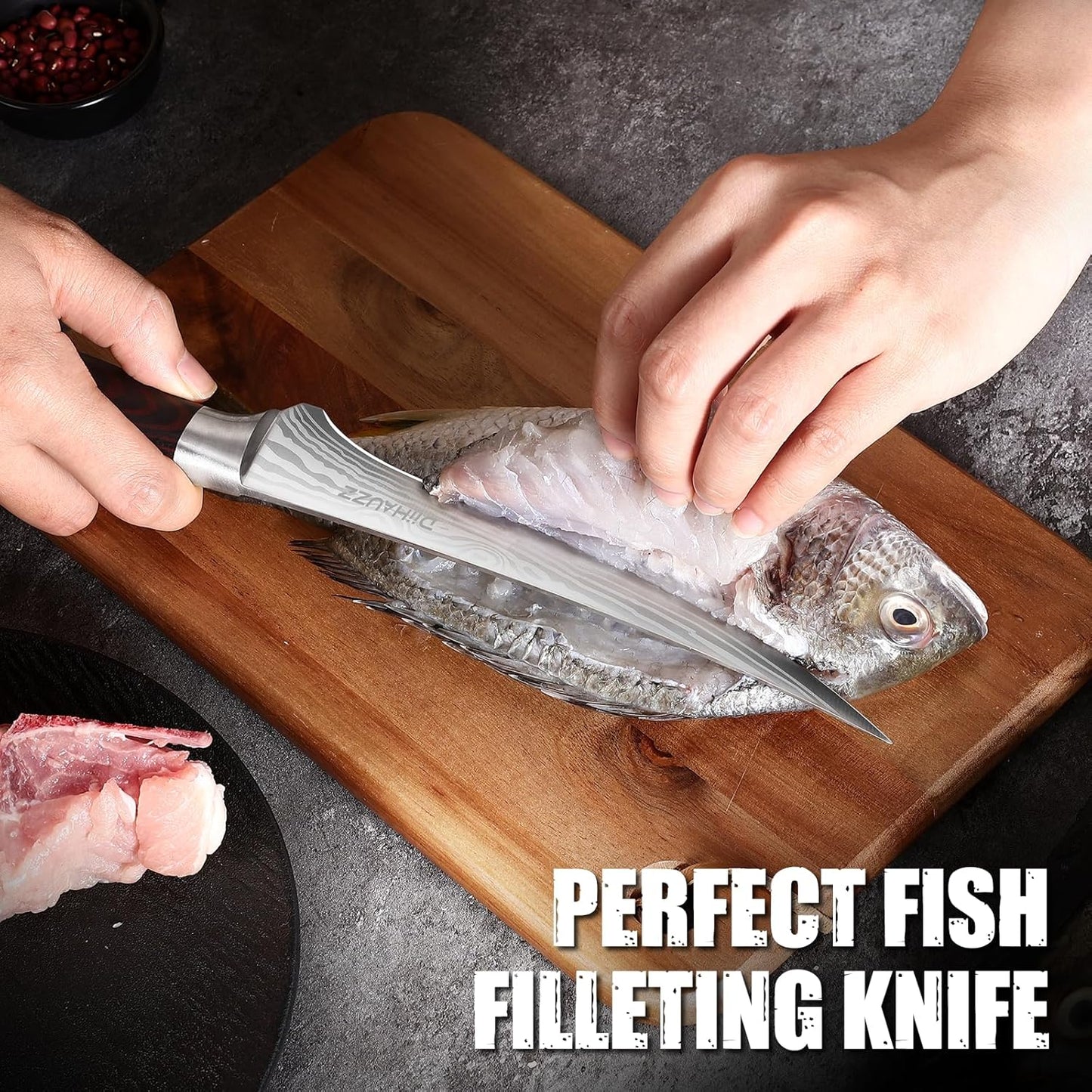 7 Inch Fillet Knife for Fish, Razor Sharp Boning Knife High Carbon Stainless Steel for Poultry Deboning and Meat Cutting, Japanese Filleting Knives with Ergonomic Pakkawood Handle, Sheath