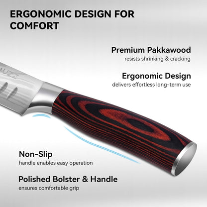 7 Inch Fillet Knife for Fish, Razor Sharp Boning Knife High Carbon Stainless Steel for Poultry Deboning and Meat Cutting, Japanese Filleting Knives with Ergonomic Pakkawood Handle, Sheath
